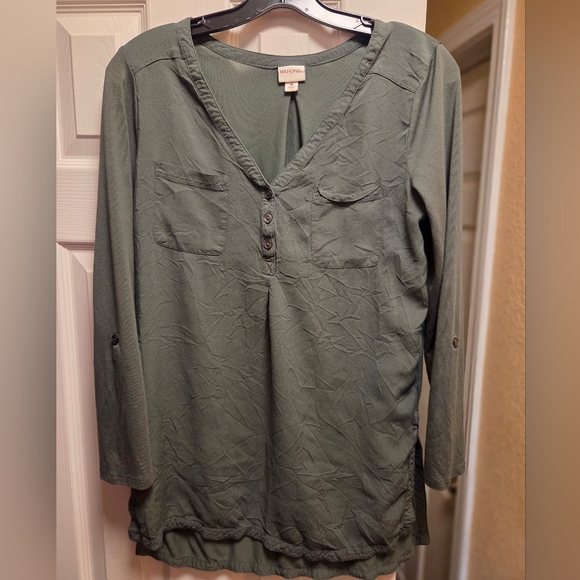 Merona Tops - Merona Olive Green V-Neck Button-Front Tunic